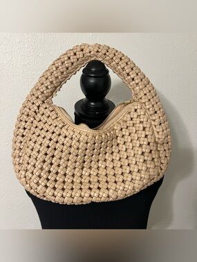 Woven Hobo Shoulder Bag in Beige